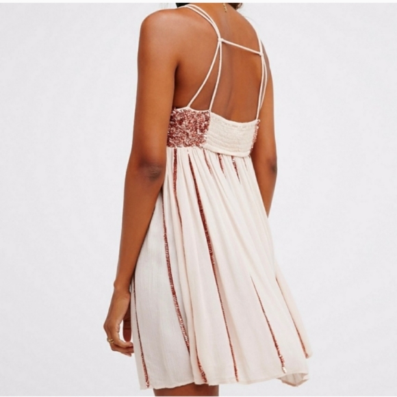 Free People Glitter Girl Sequin Rose Gold Embellished Mini Dress - Picture 8 of 16